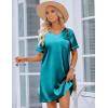 Ekouaer Satin Nightgowns for Women Silk Sleep Shirt Silky Loose Sleepwear V Neck Nightshirt Short Sleeve Pajamas(Blue Green)