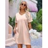 Ekouaer Satin Nightgowns for Women Silk Sleep Shirt Silky Loose Sleepwear V Neck Nightshirt Short Sleeve Pajamas(Champagne)