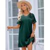 Ekouaer Satin Nightgowns for Women Silk Sleep Shirt Silky Loose Sleepwear V Neck Nightshirt Short Sleeve Pajamas(Green)