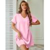 Ekouaer Satin Nightgowns for Women Silk Sleep Shirt Silky Loose Sleepwear V Neck Nightshirt Short Sleeve Pajamas(Pink)