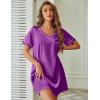 Ekouaer Satin Nightgowns for Women Silk Sleep Shirt Silky Loose Sleepwear V Neck Nightshirt Short Sleeve Pajamas(Purple)