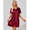Ekouaer Satin Nightgowns for Women Silk Sleep Shirt Silky Loose Sleepwear V Neck Nightshirt Short Sleeve Pajamas(Wine Red)