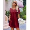 Ekouaer Satin Nightgowns for Women Silk Sleep Shirt Silky Loose Sleepwear V Neck Nightshirt Short Sleeve Pajamas(Wine Red)
