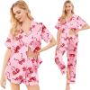 Ekouaer Silk Pajamas for Women Set Satin Pjs Soft Short Sleeve Button Down Sleepwear 3 Piece Loungewear S-XXL(Bow)