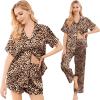 Ekouaer Silk Pajamas for Women Set Satin Pjs Soft Short Sleeve Button Down Sleepwear 3 Piece Loungewear S-XXL(Leopard)