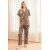 Ekouaer Silk Pajamas for Women Set Satin Pjs Soft Short Sleeve Button Down Sleepwear 3 Piece Loungewear S-XXL(Leopard)