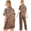 Ekouaer Silk Pajamas for Women Set Satin Pjs Soft Short Sleeve Button Down Sleepwear 3 Piece Loungewear S-XXL(Leopard)