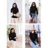Ekouaer Thermal Turtleneck Shirt Women Ribbed Long Sleeve Mock Neck Tops Slim Fit Lettuce Trim Base Layer(Black)