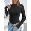 Ekouaer Thermal Turtleneck Shirt Women Ribbed Long Sleeve Mock Neck Tops Slim Fit Lettuce Trim Base Layer(Black/Brown)