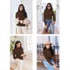 Ekouaer Thermal Turtleneck Shirt Women Ribbed Long Sleeve Mock Neck Tops Slim Fit Lettuce Trim Base Layer(Brown)