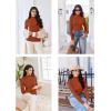 Ekouaer Thermal Turtleneck Shirt Women Ribbed Long Sleeve Mock Neck Tops Slim Fit Lettuce Trim Base Layer(Caramel)
