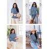 Ekouaer Thermal Turtleneck Shirt Women Ribbed Long Sleeve Mock Neck Tops Slim Fit Lettuce Trim Base Layer(Grey Blue)