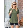 Ekouaer Two Piece Sets for Women Summer Outfits 2026 Lounge Set Crew Neck Tshirts Biker Short Sweatsuit with Pocket(Army Green)