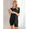 Ekouaer Two Piece Sets for Women Summer Outfits 2026 Lounge Set Crew Neck Tshirts Biker Short Sweatsuit with Pocket(Black)