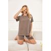 Ekouaer Two Piece Sets for Women Summer Outfits 2026 Lounge Set Crew Neck Tshirts Biker Short Sweatsuit with Pocket(Brown)