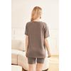 Ekouaer Two Piece Sets for Women Summer Outfits 2026 Lounge Set Crew Neck Tshirts Biker Short Sweatsuit with Pocket(Brown)