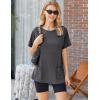 Ekouaer Two Piece Sets for Women Summer Outfits 2026 Lounge Set Crew Neck Tshirts Biker Short Sweatsuit with Pocket(Dark Gray)