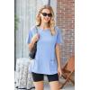 Ekouaer Two Piece Sets for Women Summer Outfits 2026 Lounge Set Crew Neck Tshirts Biker Short Sweatsuit with Pocket(Light Blue)
