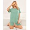 Ekouaer Two Piece Sets for Women Summer Outfits 2026 Lounge Set Crew Neck Tshirts Biker Short Sweatsuit with Pocket(Light Green)