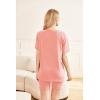 Ekouaer Two Piece Sets for Women Summer Outfits 2026 Lounge Set Crew Neck Tshirts Biker Short Sweatsuit with Pocket(Orange Pink)