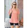 Ekouaer Two Piece Sets for Women Summer Outfits 2026 Lounge Set Crew Neck Tshirts Biker Short Sweatsuit with Pocket(Orange Pink)