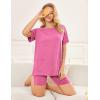 Ekouaer Two Piece Sets for Women Summer Outfits 2026 Lounge Set Crew Neck Tshirts Biker Short Sweatsuit with Pocket(Peach Pink)