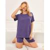 Ekouaer Two Piece Sets for Women Summer Outfits 2026 Lounge Set Crew Neck Tshirts Biker Short Sweatsuit with Pocket(Purple)