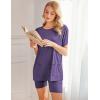 Ekouaer Two Piece Sets for Women Summer Outfits 2026 Lounge Set Crew Neck Tshirts Biker Short Sweatsuit with Pocket(Purple)