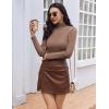 Ekouaer Women Turtleneck Tops Ribbed Long Sleeve Shirts Fall Fashion Base Layer Thermal Winter Clothes(Mocha)