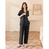 Ekouaer Women’s 100% Cotton Pajamas Set Short Sleeve Button Down Pjs 2 Piece Soft Sleepwear with Long Pants Lounge Set(Black)