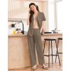 Ekouaer Women’s 100% Cotton Pajamas Set Short Sleeve Button Down Pjs 2 Piece Soft Sleepwear with Long Pants Lounge Set(Brown)