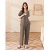 Ekouaer Women’s 100% Cotton Pajamas Set Short Sleeve Button Down Pjs 2 Piece Soft Sleepwear with Long Pants Lounge Set(Brown)