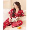 Ekouaer Women’s 100% Cotton Pajamas Set Short Sleeve Button Down Pjs 2 Piece Soft Sleepwear with Long Pants Lounge Set(Christmas Red Santa Claus)