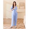 Ekouaer Women’s 100% Cotton Pajamas Set Short Sleeve Button Down Pjs 2 Piece Soft Sleepwear with Long Pants Lounge Set(Clear Blue)