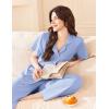 Ekouaer Women’s 100% Cotton Pajamas Set Short Sleeve Button Down Pjs 2 Piece Soft Sleepwear with Long Pants Lounge Set(Clear Blue)