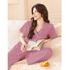 Ekouaer Women’s 100% Cotton Pajamas Set Short Sleeve Button Down Pjs 2 Piece Soft Sleepwear with Long Pants Lounge Set(Dusty Rose)