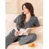 Ekouaer Women’s 100% Cotton Pajamas Set Short Sleeve Button Down Pjs 2 Piece Soft Sleepwear with Long Pants Lounge Set(Grey)
