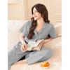 Ekouaer Women’s 100% Cotton Pajamas Set Short Sleeve Button Down Pjs 2 Piece Soft Sleepwear with Long Pants Lounge Set(Light Grey)