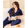 Ekouaer Women’s 100% Cotton Pajamas Set Short Sleeve Button Down Pjs 2 Piece Soft Sleepwear with Long Pants Lounge Set(Navy Blue)