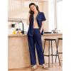 Ekouaer Women’s 100% Cotton Pajamas Set Short Sleeve Button Down Pjs 2 Piece Soft Sleepwear with Long Pants Lounge Set(Navy Blue)