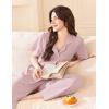 Ekouaer Women’s 100% Cotton Pajamas Set Short Sleeve Button Down Pjs 2 Piece Soft Sleepwear with Long Pants Lounge Set(Pink)
