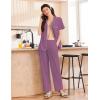 Ekouaer Women’s 100% Cotton Pajamas Set Short Sleeve Button Down Pjs 2 Piece Soft Sleepwear with Long Pants Lounge Set(Purple)