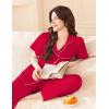 Ekouaer Women’s 100% Cotton Pajamas Set Short Sleeve Button Down Pjs 2 Piece Soft Sleepwear with Long Pants Lounge Set(Red)