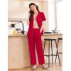 Ekouaer Women’s 100% Cotton Pajamas Set Short Sleeve Button Down Pjs 2 Piece Soft Sleepwear with Long Pants Lounge Set(Red)