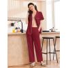 Ekouaer Women’s 100% Cotton Pajamas Set Short Sleeve Button Down Pjs 2 Piece Soft Sleepwear with Long Pants Lounge Set(Wine Red)