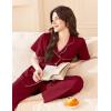 Ekouaer Women’s 100% Cotton Pajamas Set Short Sleeve Button Down Pjs 2 Piece Soft Sleepwear with Long Pants Lounge Set(Wine Red)