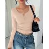 Ekouaer Women’s Long Sleeve Henley T Shirts Fall Button Tops Slim Fit Casual Blouse Soft Thermal Undershirts(Beige)