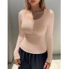 Ekouaer Women’s Long Sleeve Henley T Shirts Fall Button Tops Slim Fit Casual Blouse Soft Thermal Undershirts(Beige)