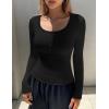 Ekouaer Women’s Long Sleeve Henley T Shirts Fall Button Tops Slim Fit Casual Blouse Soft Thermal Undershirts(Black)