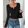 Ekouaer Women’s Long Sleeve Henley T Shirts Fall Button Tops Slim Fit Casual Blouse Soft Thermal Undershirts(Black)